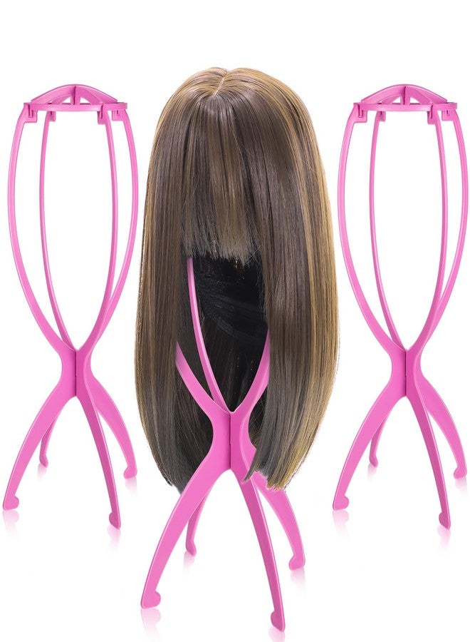 obeoby Wig Stand, Portable Wig Holder Wig Head Stand for All Wigs Travel Wig (pink(3pack)) - Image 1